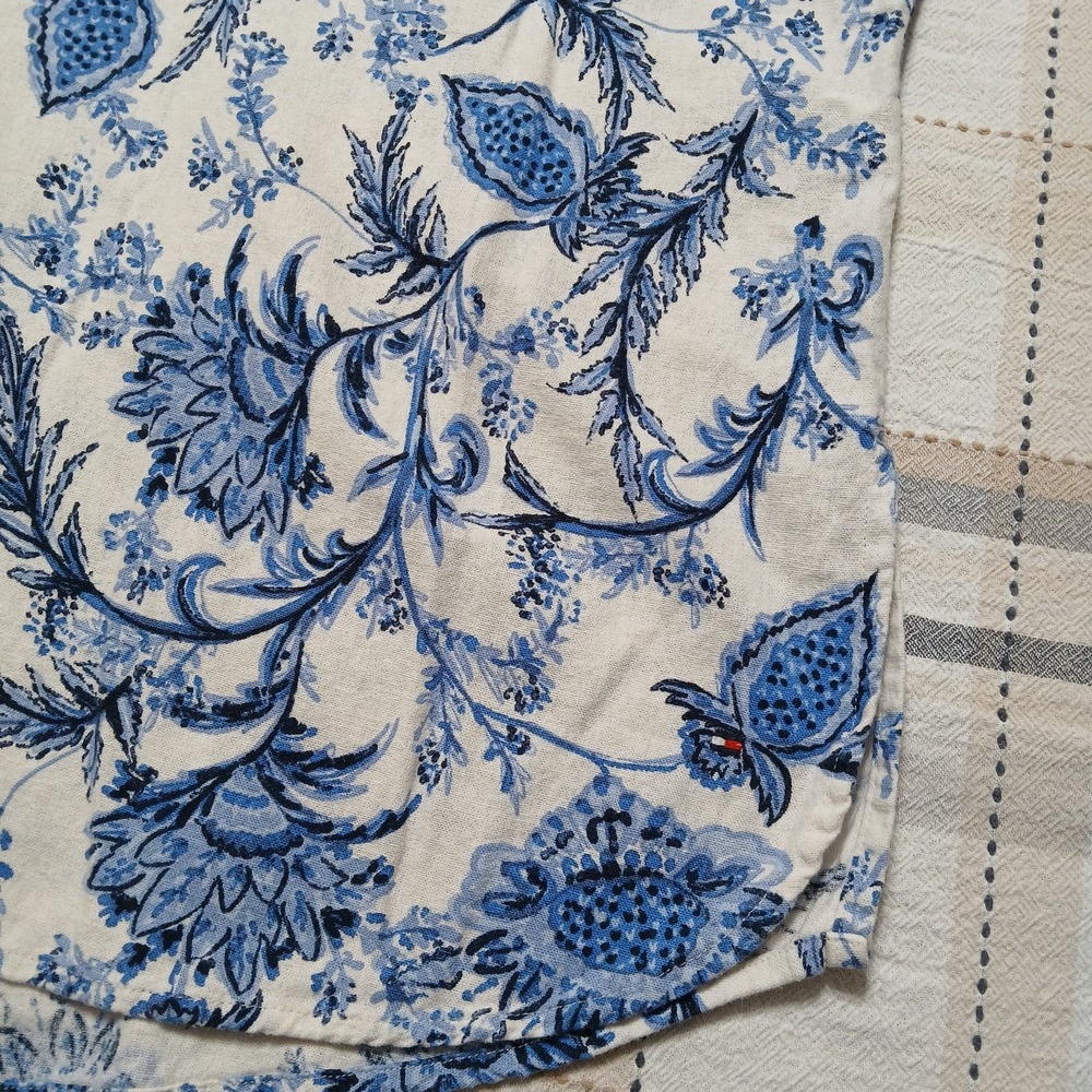 Tommy Hilfiger Men's 2XL White Blue Hawaiian Linen Blend Short Sleeve Polo Shirt - Picture 4 of 8